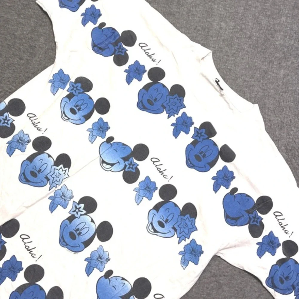 Vintage 60s Disney Mickey Mouse Shirt‎ Men XL White Aloha Floral Single Stitch
